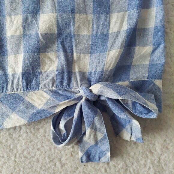 J. Crew Factory Top Cotton Linen Blue White Gingham Sleeveless Front Womens 14 - Picture 6 of 12